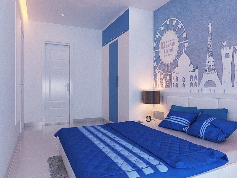 phòng ngủ màu xanh dương